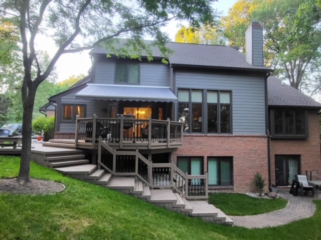 Commercial awnings extended outside a coffee shop.